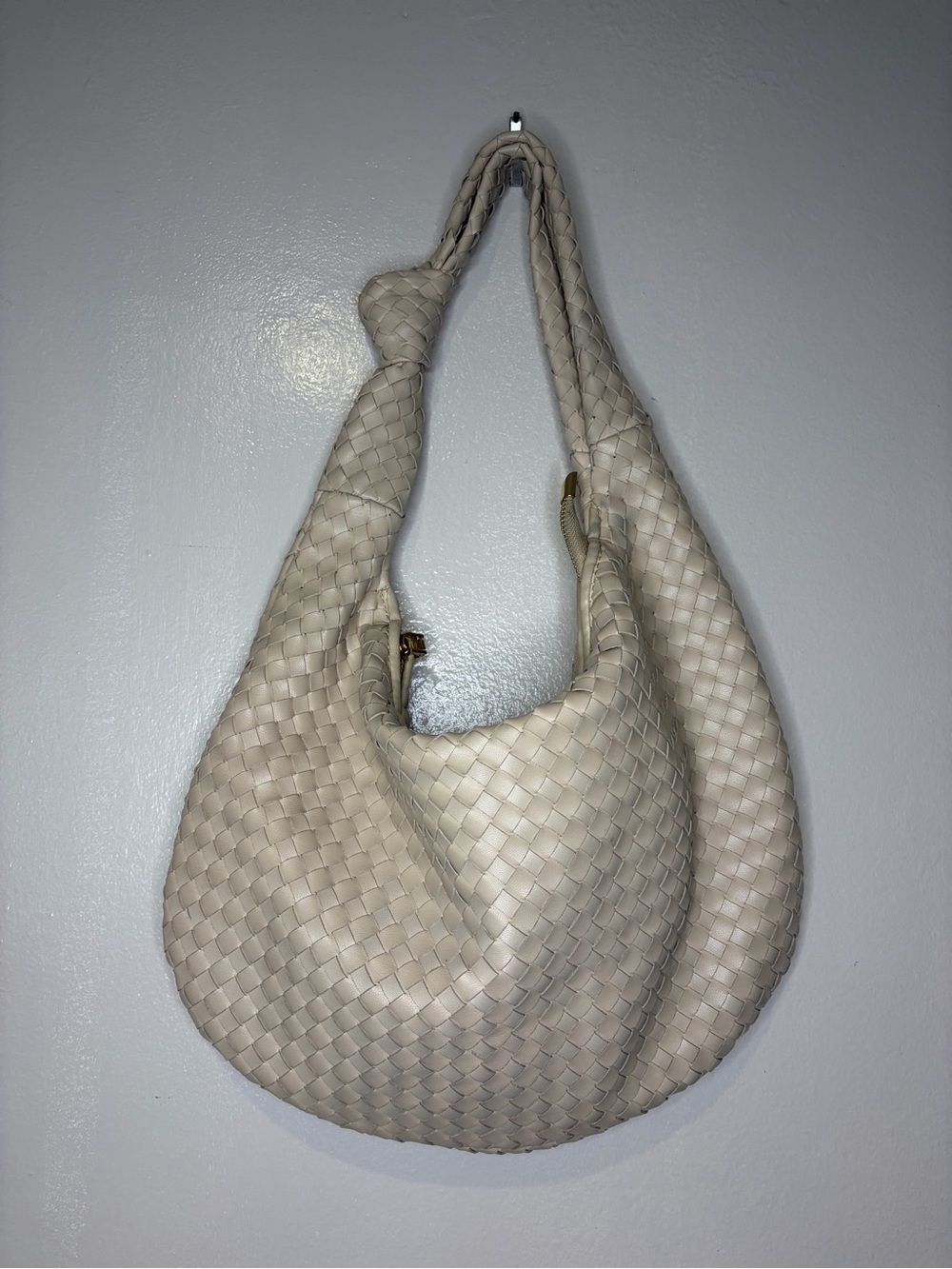 Melie Bianco Cream Woven Hobo Shoulder Bag